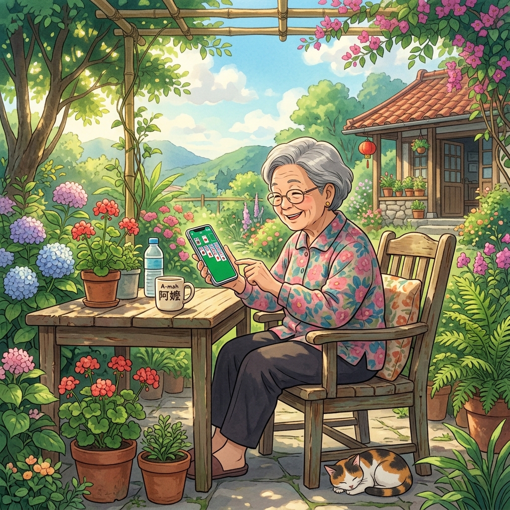 吉卜力風：奶奶玩手機遊戲