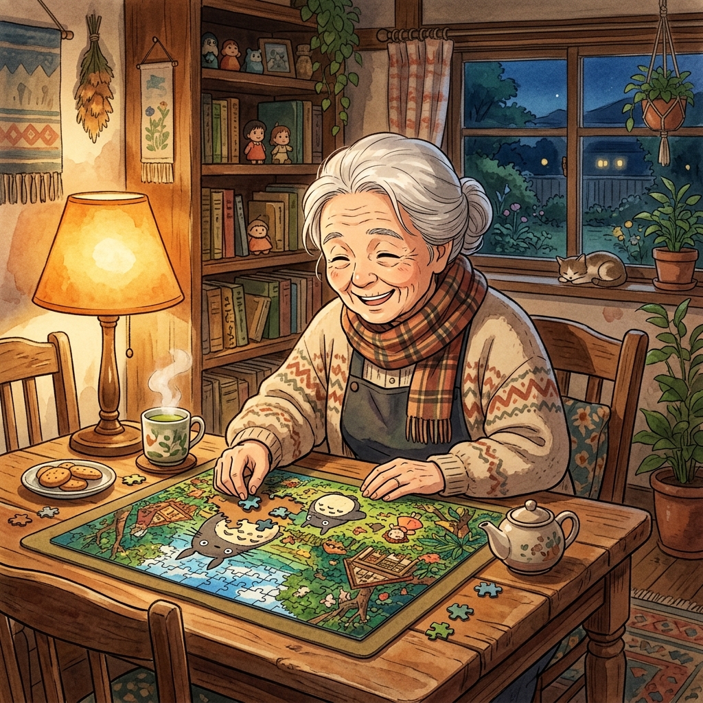 吉卜力風：奶奶玩拼圖